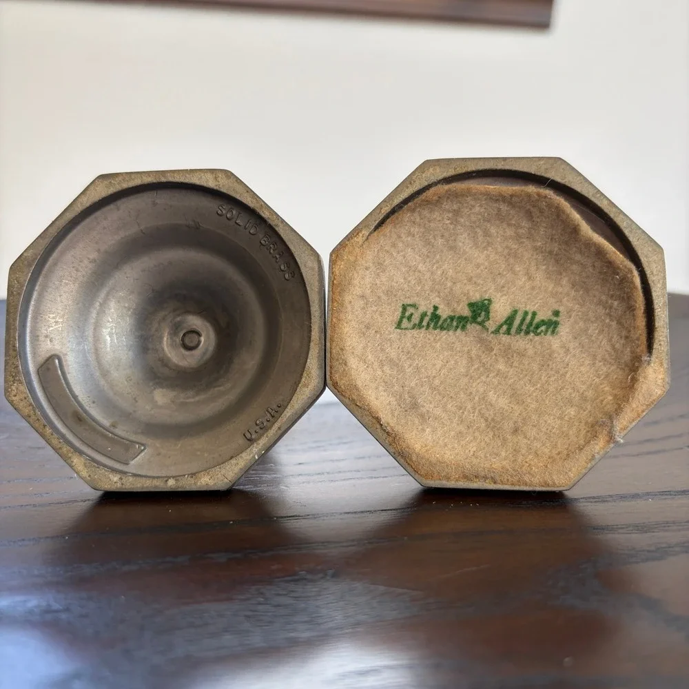 Ethan Allen Candlesticks Vintage Solid Brass Octagonal Taper Holders Gold Pair